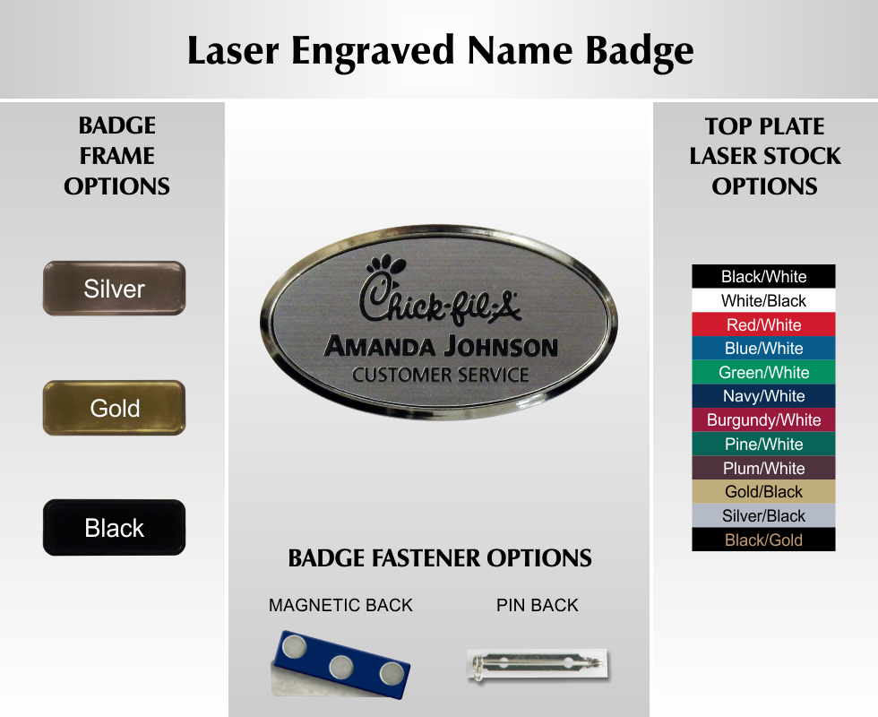 Laser-Engraved Framed Name Badge, customizable by National King Signs