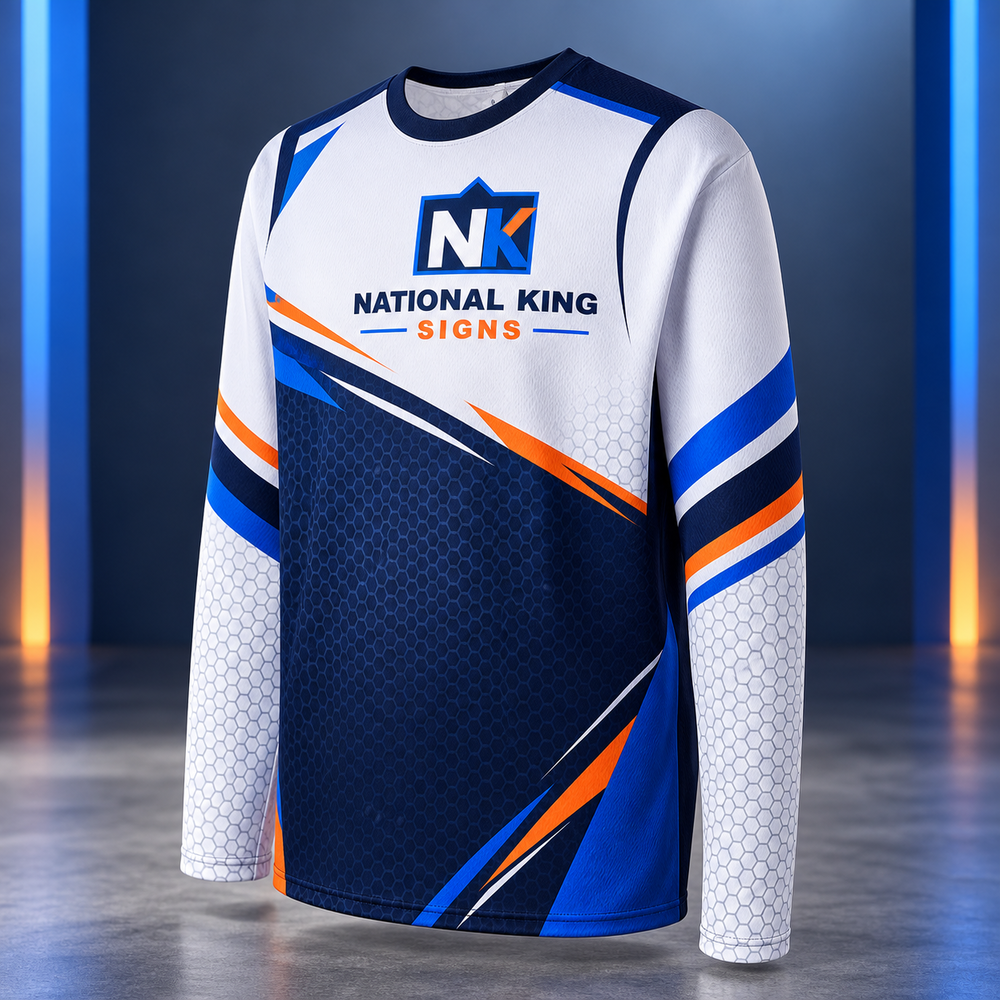 120 GSM Custom Long-Sleeve Crew-Neck Shirt by National King Signs in San Diego