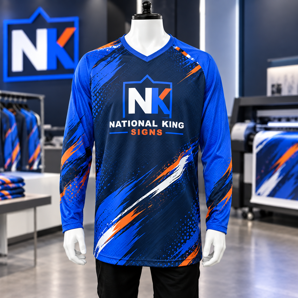 120 GSM Custom Long-Sleeve V-Neck Shirt by National King Signs in San Diego