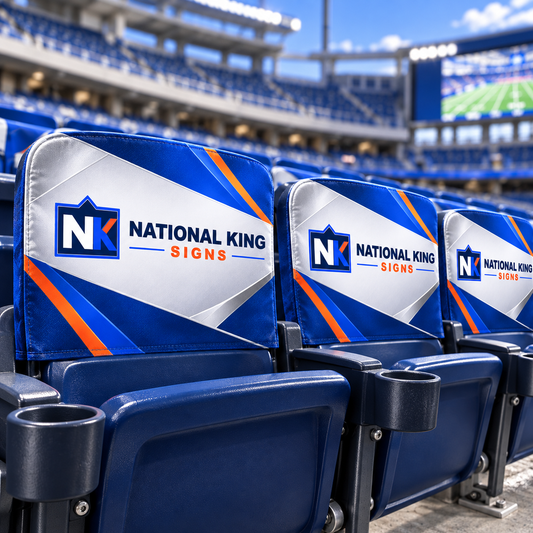 Custom Stadium Seat Back Cover by National King Signs in San Diego