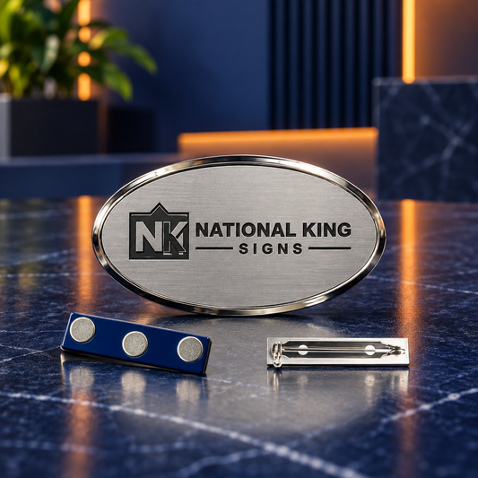 Laser-Engraved Framed Name Badge by National King Signs in San Diego