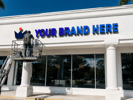 Conceptual NKS Signature rendering of dimensional storefront letters and installation displaying YOUR BRAND HERE.