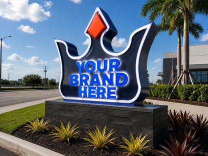 Conceptual NKS Signature rendering of custom-shaped monument sign displaying YOUR BRAND HERE.