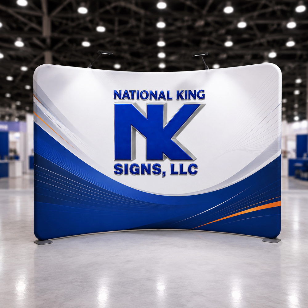 National King Signs branded square cover 1000 x 1000: 10' Tube Curved Fabric Display