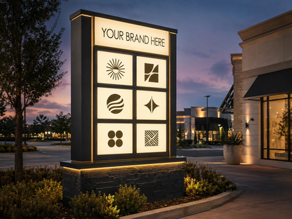 Conceptual Luxe Black Gold rendering of illuminated multi-tenant monument sign displaying YOUR BRAND HERE.