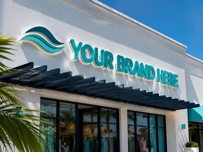 Conceptual Miami Ocean rendering of custom storefront channel letters displaying YOUR BRAND HERE.