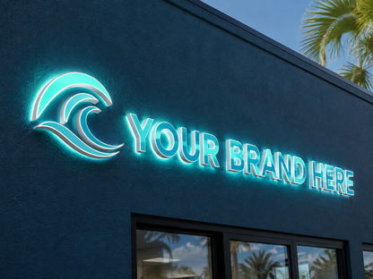 Conceptual Miami Ocean rendering of halo-lit channel letters and logo displaying YOUR BRAND HERE.