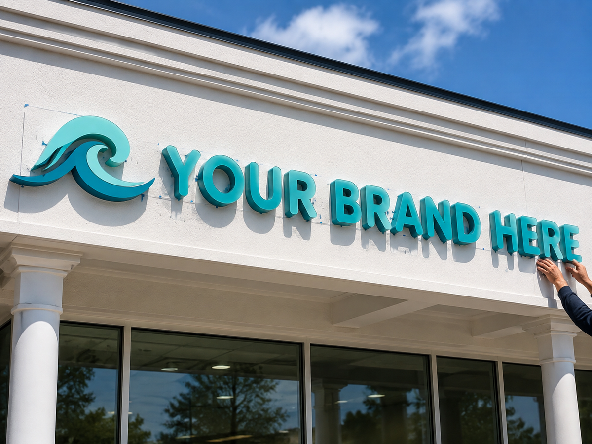 Conceptual Miami Ocean rendering of dimensional storefront letters and installation displaying YOUR BRAND HERE.