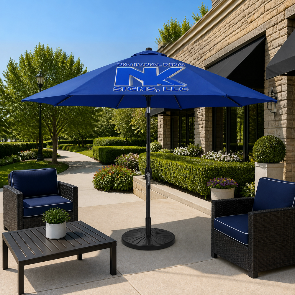National King Signs branded square cover 1000 x 1000: 9' Outdoor Aluminum Patio Umbrella (Dye-Sublimation)