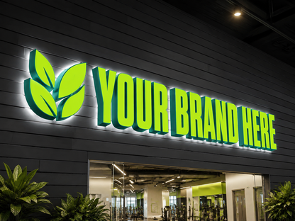 Conceptual Tropical Lime rendering of halo-lit channel letters and logo displaying YOUR BRAND HERE.