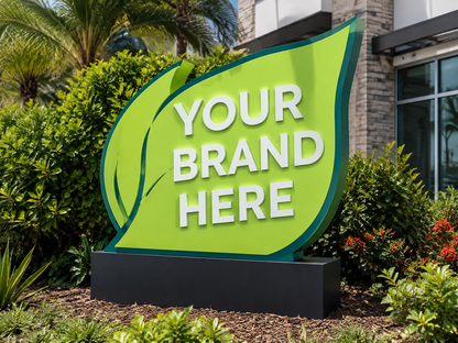 Conceptual Tropical Lime rendering of custom-shaped monument sign displaying YOUR BRAND HERE.