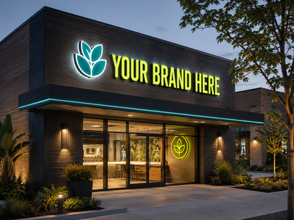 Conceptual Tropical Lime rendering of custom illuminated storefront sign package displaying YOUR BRAND HERE.