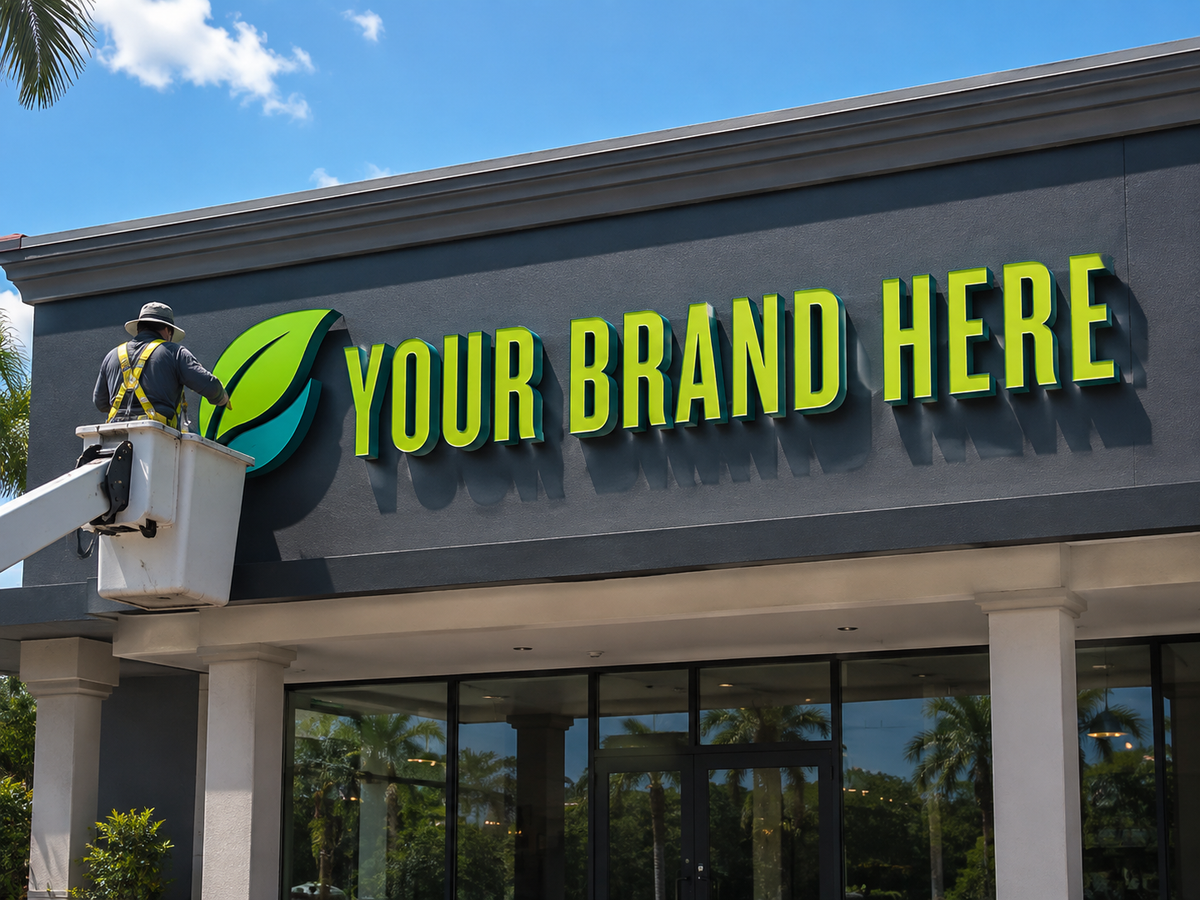 Conceptual Tropical Lime rendering of dimensional storefront letters and installation displaying YOUR BRAND HERE.