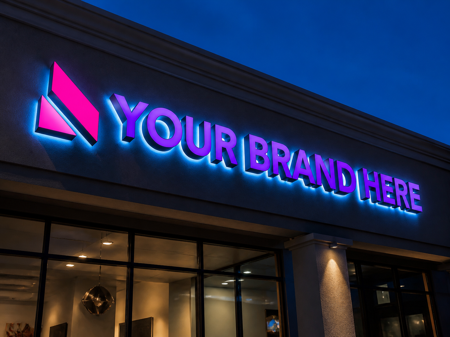 Conceptual Electric Neon rendering of dimensional storefront letters and installation displaying YOUR BRAND HERE.