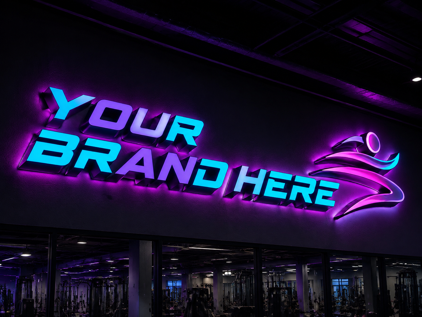 Conceptual Electric Neon rendering of halo-lit channel letters and logo displaying YOUR BRAND HERE.