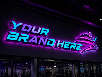 Conceptual Electric Neon rendering of halo-lit channel letters and logo displaying YOUR BRAND HERE.