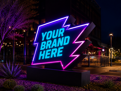 Conceptual Electric Neon rendering of custom-shaped monument sign displaying YOUR BRAND HERE.