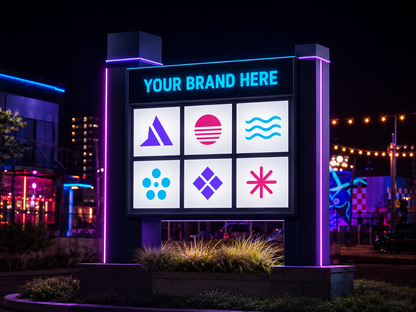Conceptual Electric Neon rendering of illuminated multi-tenant monument sign displaying YOUR BRAND HERE.