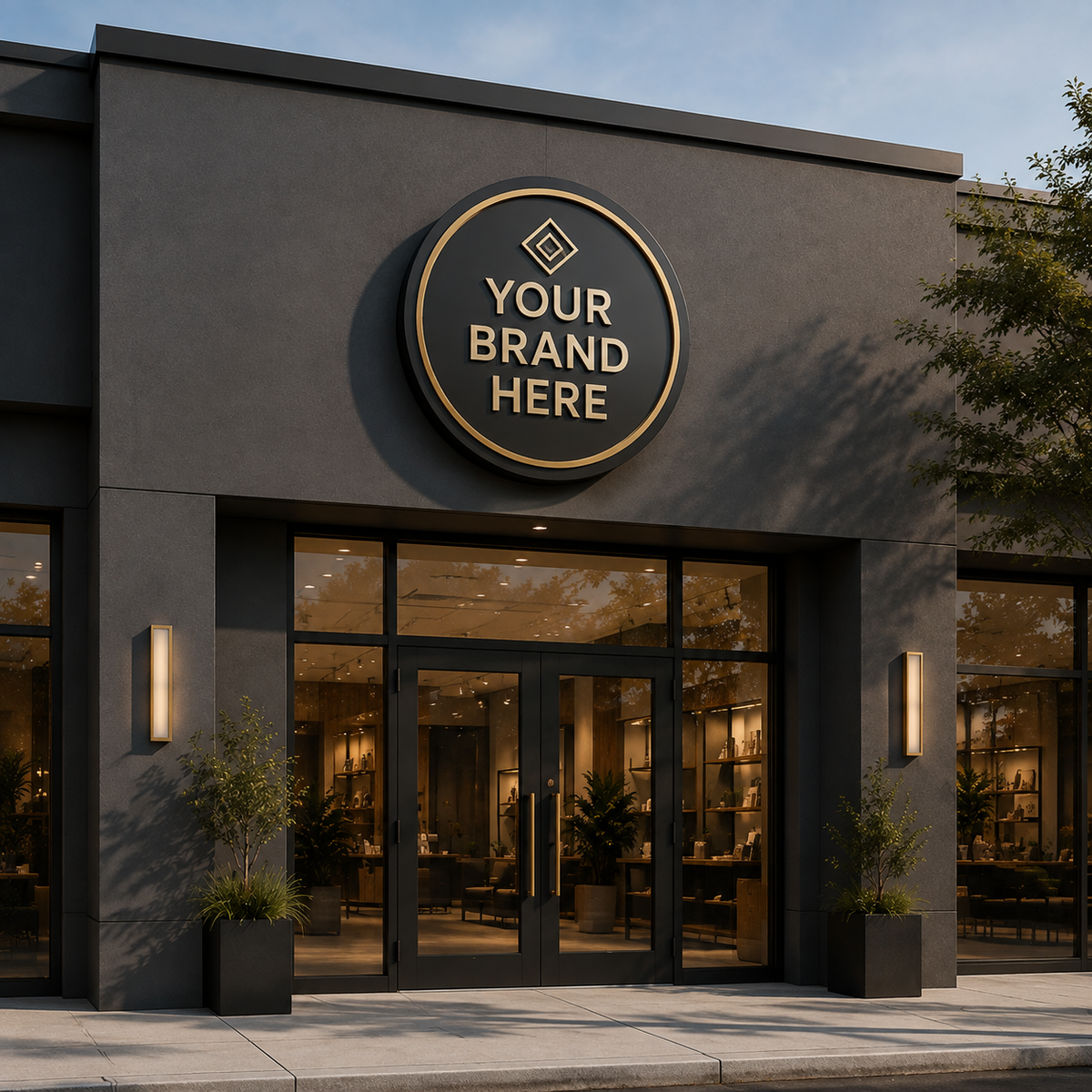 Conceptual rendering of a round exterior logo cabinet sign displaying YOUR BRAND HERE.