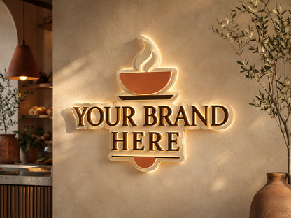Conceptual Desert Modern rendering of illuminated custom logo sign displaying YOUR BRAND HERE.