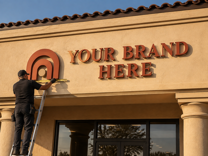 Conceptual Desert Modern rendering of dimensional storefront letters and installation displaying YOUR BRAND HERE.