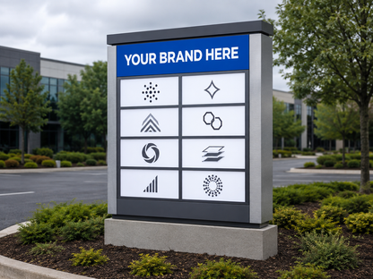 Conceptual Clean Corporate rendering of illuminated multi-tenant monument sign displaying YOUR BRAND HERE.