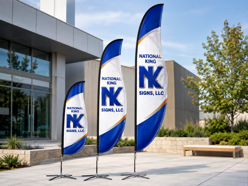 National King Signs AI branded hero 2026-09-06: Premium Blade Flags