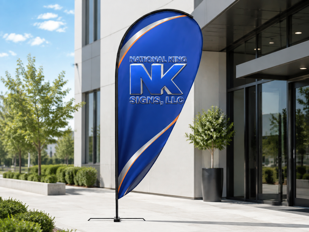 National King Signs AI branded hero 2026-09-06: Premium Teardrop Flags