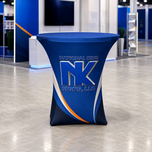 National King Signs branded square cover 1000 x 1000: Premium Round Stretch Table Cover (Dye Sublimated)