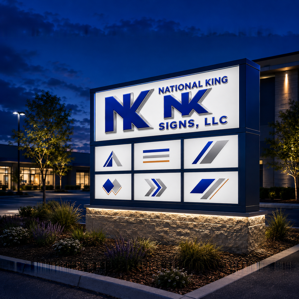 National King Signs branded square cover 1000 x 1000: Illuminated Multi-Tenant Monument Sign