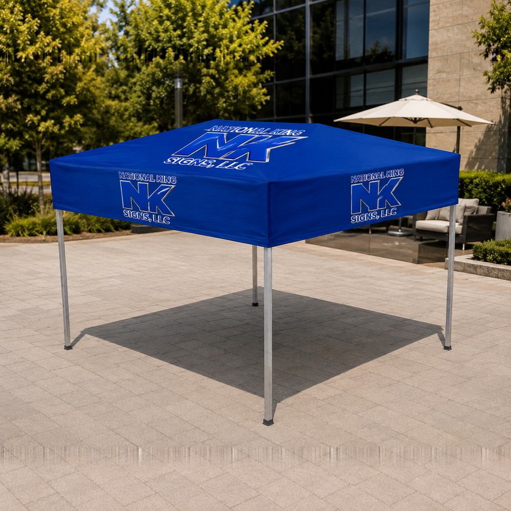 National King Signs branded square cover 1000 x 1000: Premium Aluminum 10' Flat Top Tent Kit, 17" Valance