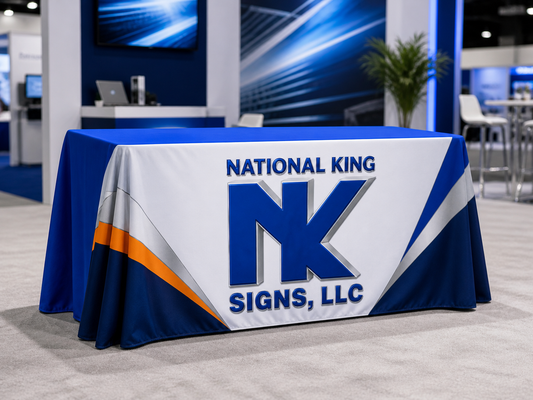 National King Signs AI branded hero 2026-09-06: Premium Table Throw Wrinkle Free (Full-Color Dye Sublimation, Full Bleed)