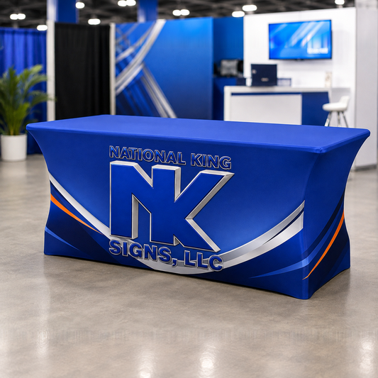 National King Signs branded square cover 1000 x 1000: Premium Stretch Table Cover (Full-Color Dye Sublimation, Full Bleed)