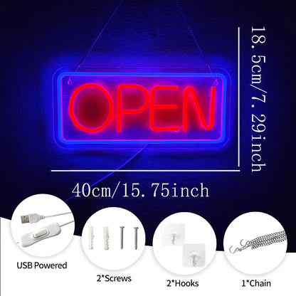 OPEN USB LED Neon Sign - Red & Blue