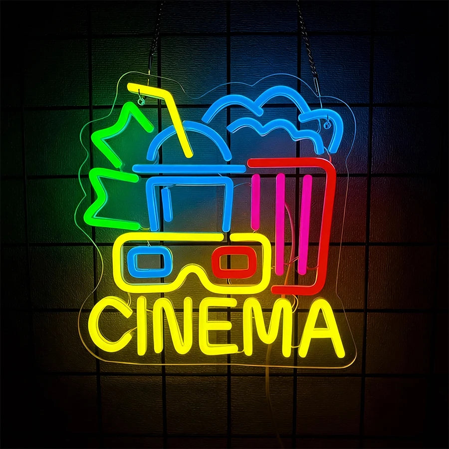 Cinema & Popcorn USB LED Neon Sign