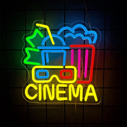 Cinema & Popcorn USB LED Neon Sign