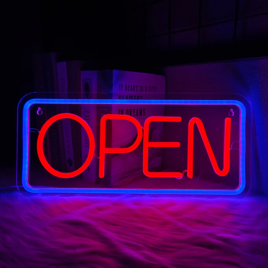 OPEN USB LED Neon Sign - Red & Blue