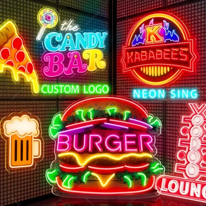 Cartel de neón LED con logo comercial personalizado
