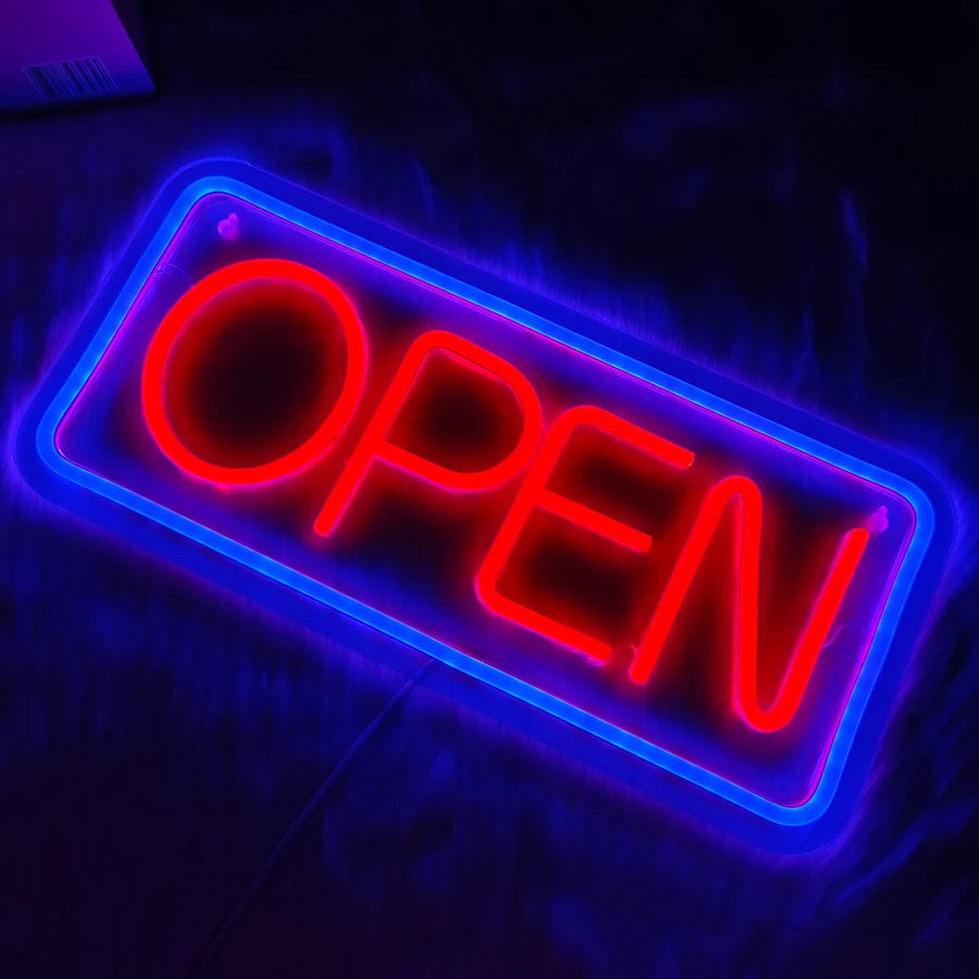 OPEN USB LED Neon Sign - Red & Blue