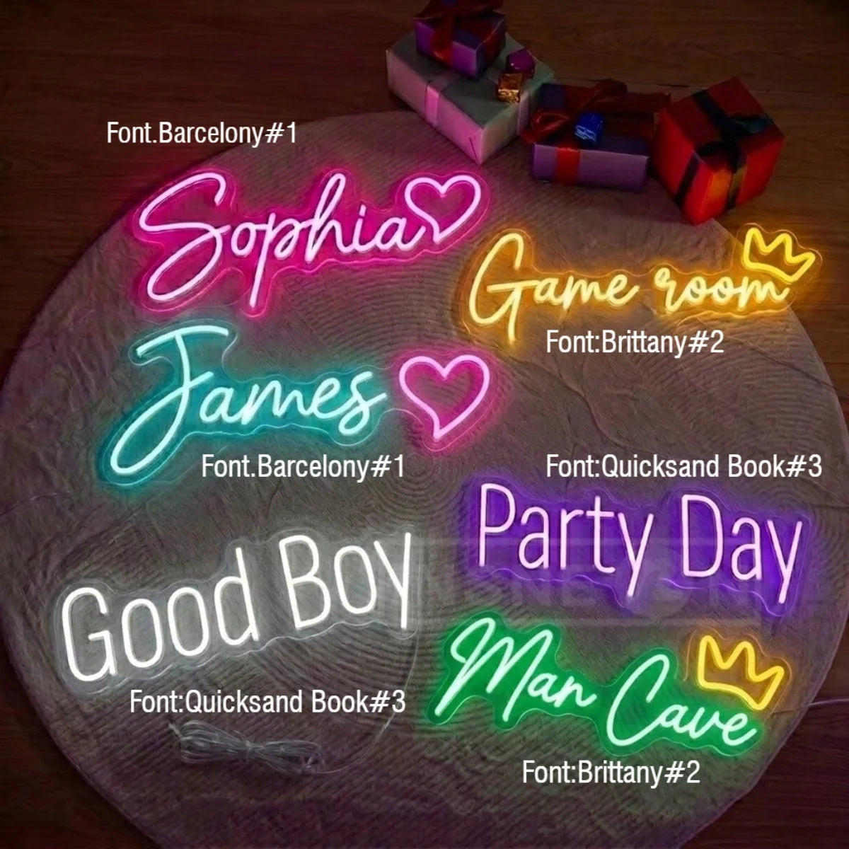 Letrero LED neón personalizado de texto en una línea