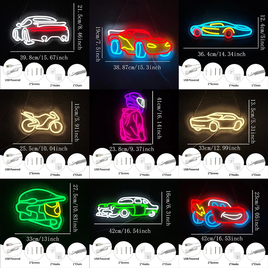 Racing Car LED Neon Wall Sign