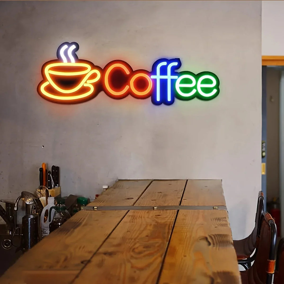 Rainbow Coffee Cup USB LED Neon Sign