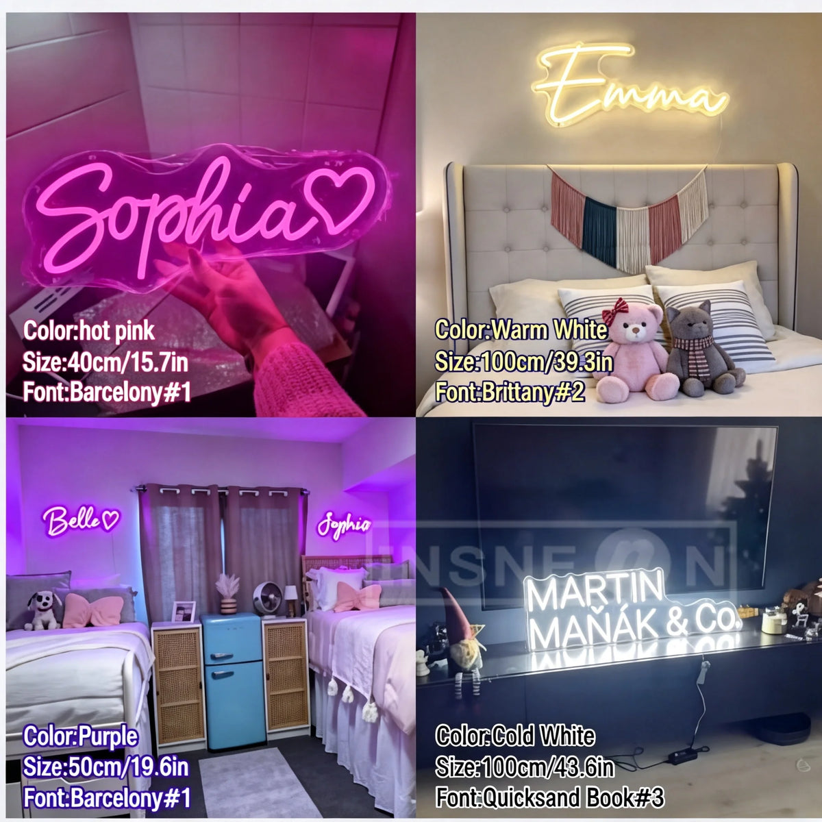 Letrero LED neón personalizado de texto en una línea