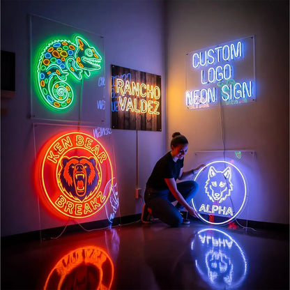 Cartel de neón LED con logo comercial personalizado