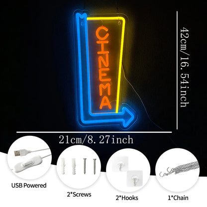 Cinema & Popcorn USB LED Neon Sign