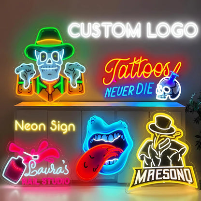 Cartel de neón LED con logo comercial personalizado