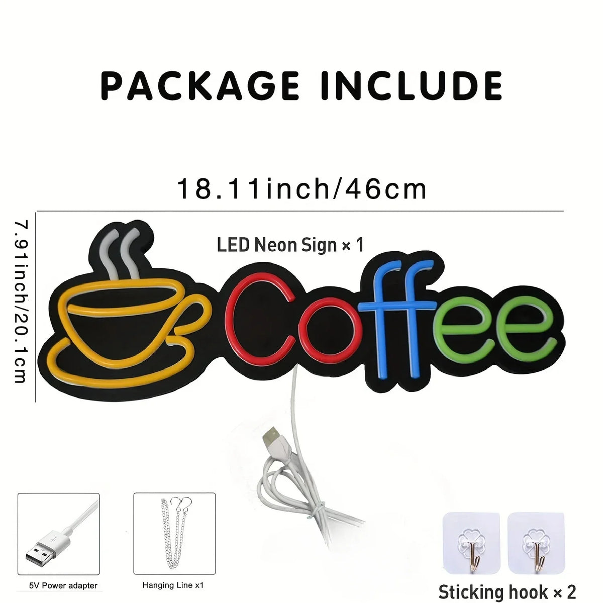 Rainbow Coffee Cup USB LED Neon Sign