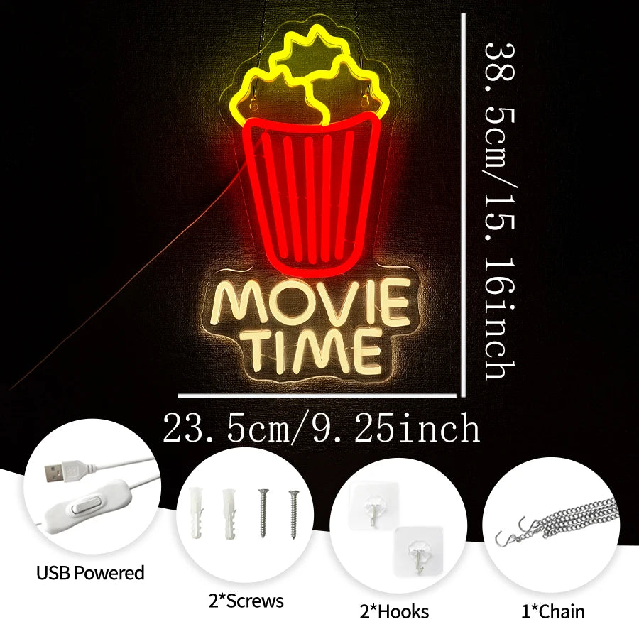 Cinema & Popcorn USB LED Neon Sign