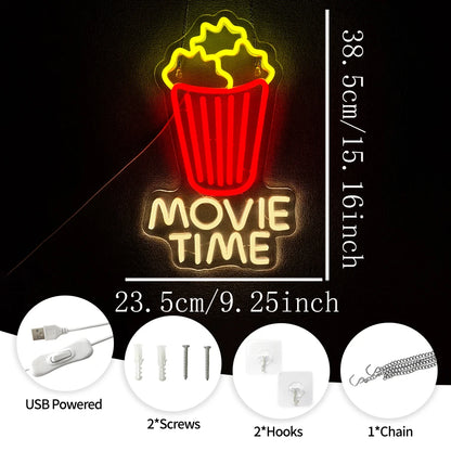 Cinema & Popcorn USB LED Neon Sign