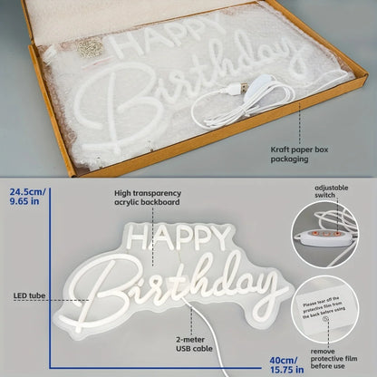 Happy Birthday LED Neon Sign - Warm White